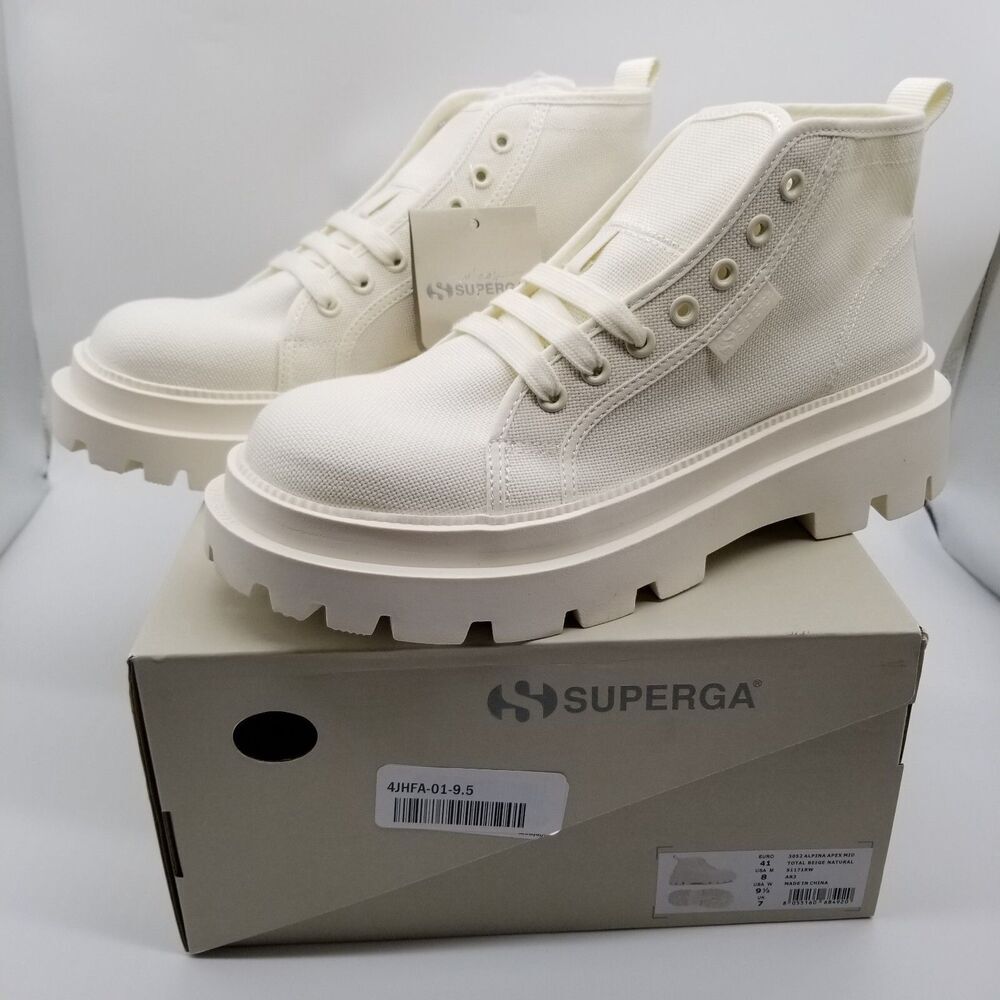 Superga 3051 Women Alpina Apex Mid Boots‎ Sz 9.5 Beige Natural Canvas